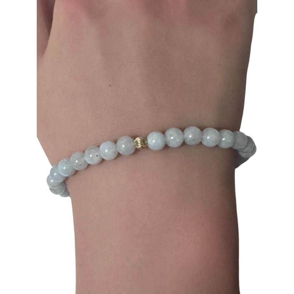 Natural Gemstones Aquamarine 6mm Stretchable Bracelet 14k Gold Corrugated Bead - Picture 3 of 6